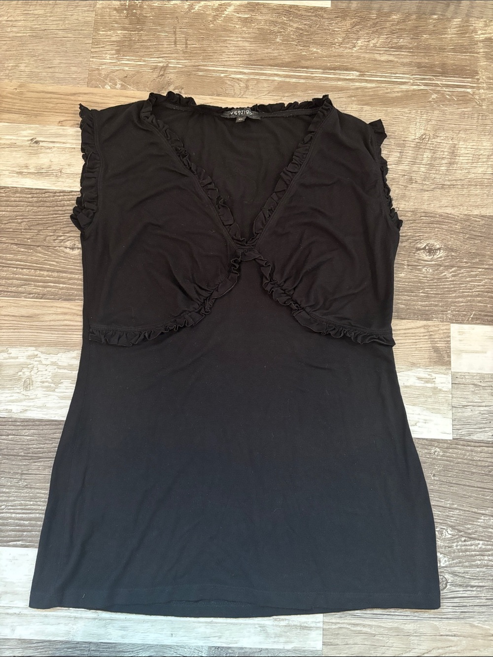 Vertigo Paris Black Ruffle-Trim V-Neck Sleeveless Tank